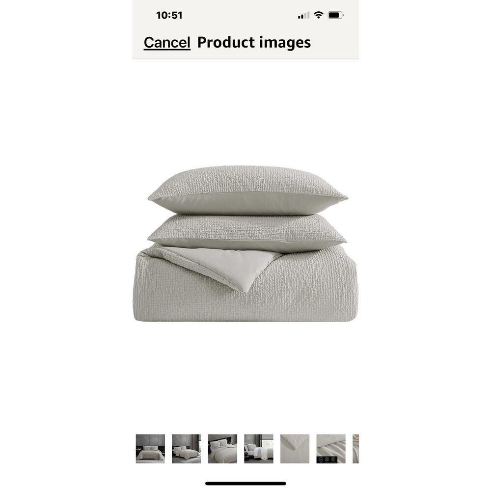VERA WANG SOLID TEXTURED PLEATS 3 PCS KING DUVET COVER SET COLOR Gray NEW